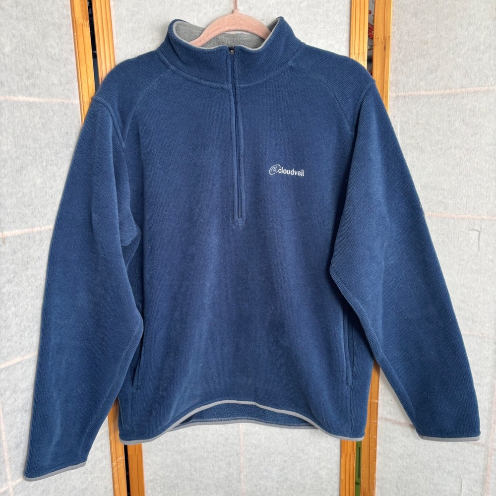 Cloudveil Mens Quarter Zip Fleece Pullover Blue‎ Size Medium Elbow Patches